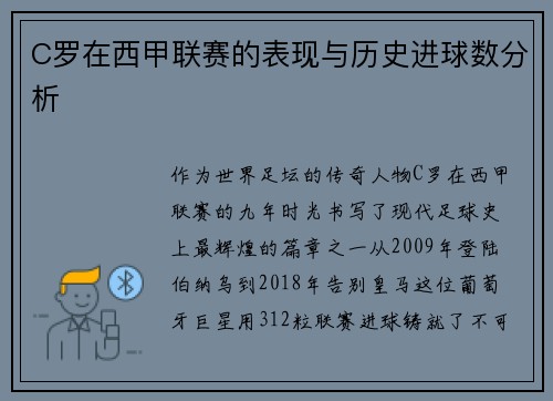 C罗在西甲联赛的表现与历史进球数分析
